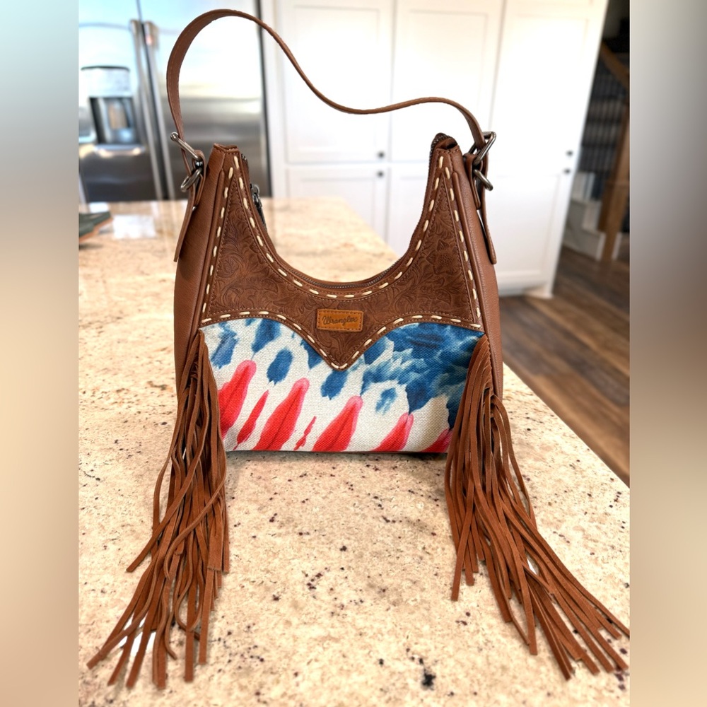 Wrangler Fringe Floral Tooled Hobo Bag